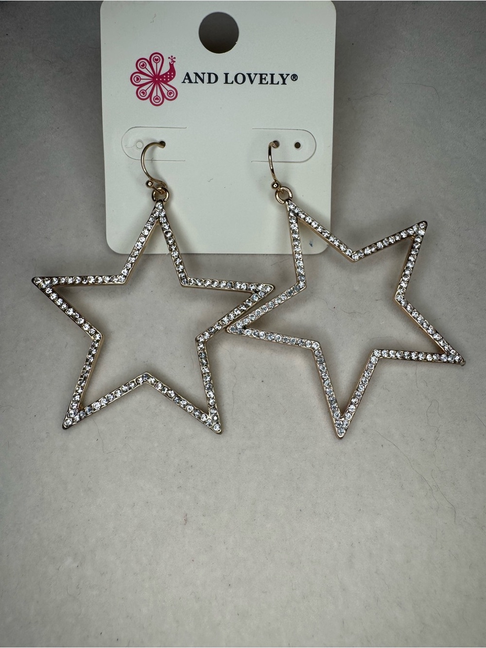 New And Lovely Gold Star Crystal Drop Earrings - with Rhinestones